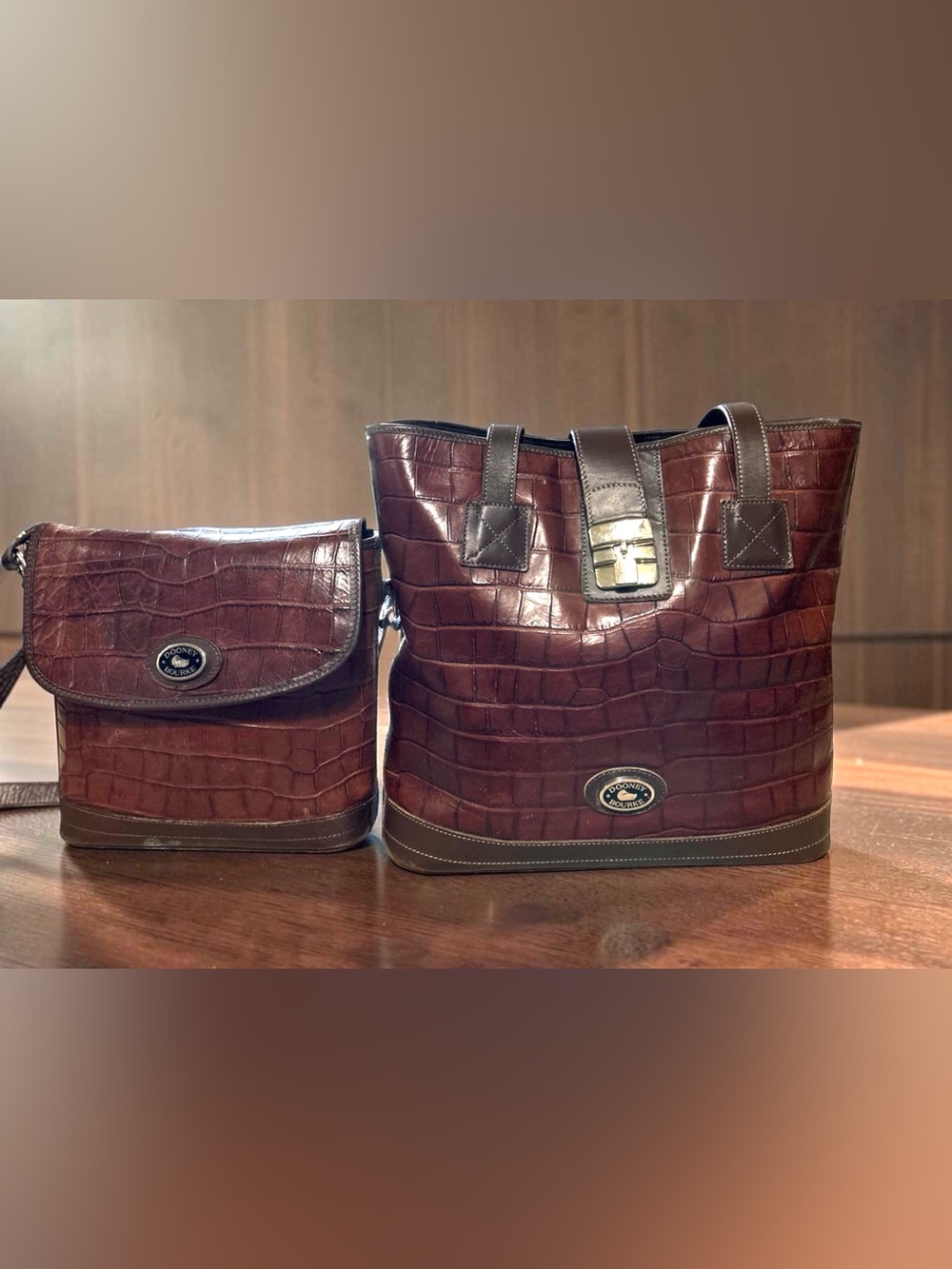 Bag Wardrobe Bundle 2 Dooney & Bourke Brown Croc Leather Vintage Bags